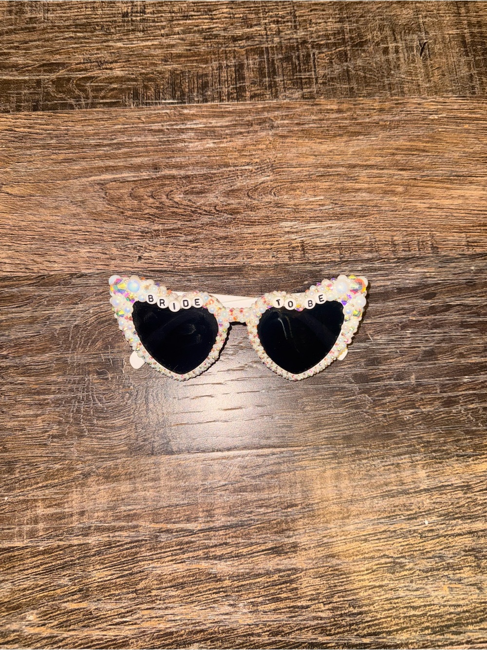 Bride To Be Bejeweled Heart Sunglasses - Black Lenses